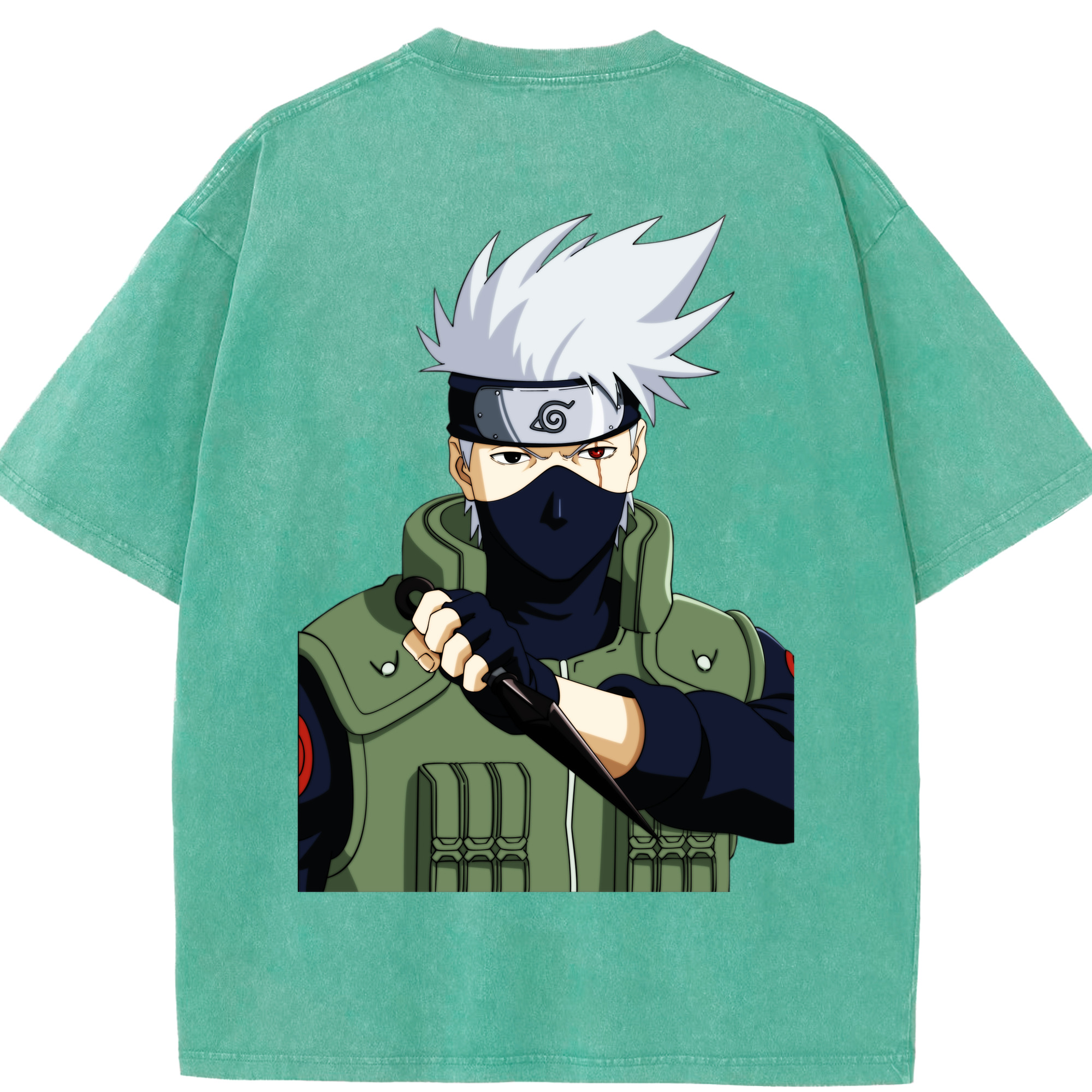 （画像用） NARUTO -ナルト- はたけ カカシ Hatake Kakashi 綿100% ヴィンテージ風 半袖Tシャツ（背面プリント）